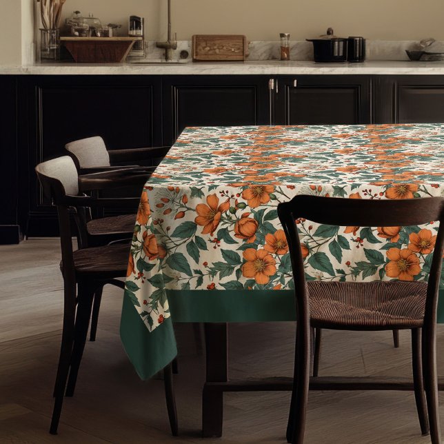 Charming autumn terracotta white flowers sage tablecloth (Charming autumn terracotta white flowers sage tablecloth)