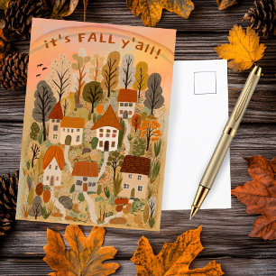 Charming Autumn Village It's Fall Y'all Cute  Postcard