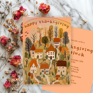 Charming Autumn Village Thanksgiving Party Invitation