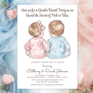 Charming Babies in Pyjamas Gender Reveal Party Invitation