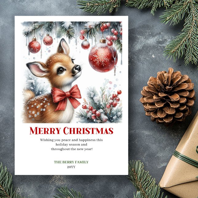 Charming Baby Fawn Christmas Scene Watercolor Card (Charming Baby Fawn Christmas Scene Watercolor Greeting Card

)