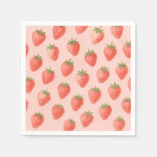 Charming Baby Shower Watercolor Strawberry Pattern Napkin