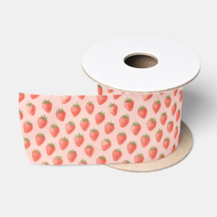 Charming Baby Shower Watercolor Strawberry Pattern Satin Ribbon