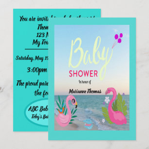 Charming Baby Shower with Coastal Flamingos Invitation