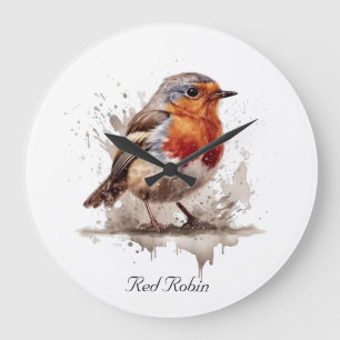 Charming Backyard Robin, custom Large Clock