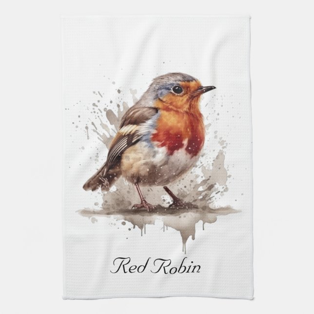Charming Backyard Robin, custom Tea Towel (Vertical)
