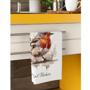 Charming Backyard Robin, custom Tea Towel