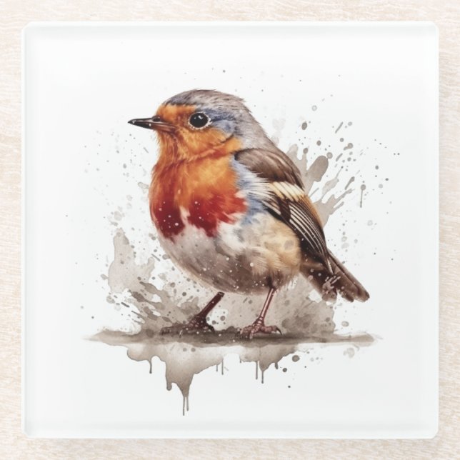 Charming Backyard Robin Glass Coaster (Front)