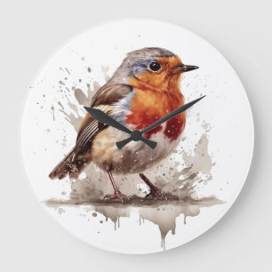 Charming Backyard Robin Large Clock