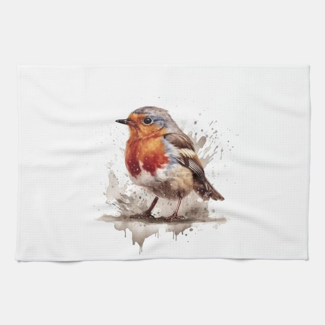 Charming Backyard Robin Tea Towel (Horizontal)