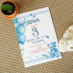 Charming Balloons and Teddy Bear Birthday Party Invitation