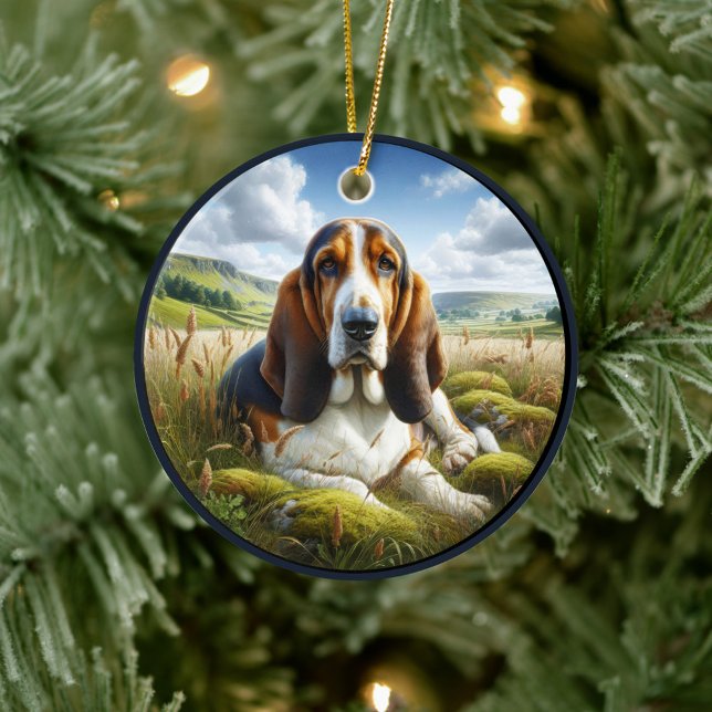 Charming Basset Hound Scene Ceramic Ornament (Creator Uploaded)