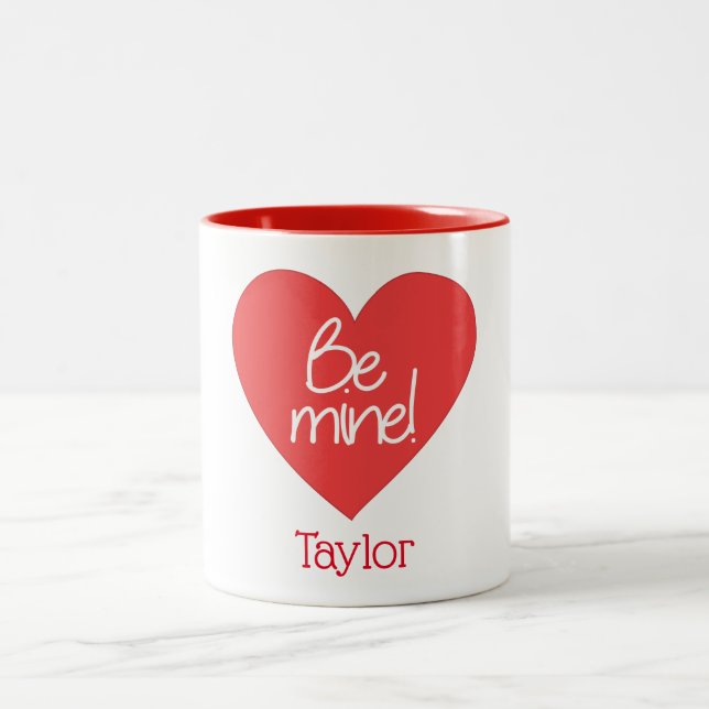 Charming Be Mine Red Heart Two-Tone Coffee Mug (Center)