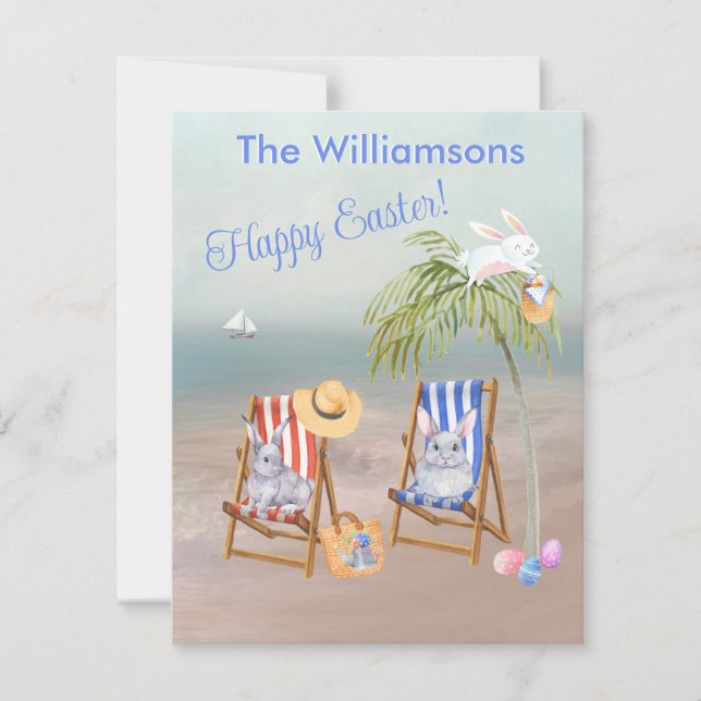 Charming Beach Bunnies Fun Happy Easter Card (Front)