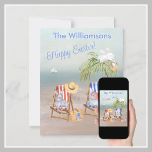 Charming Beach Bunnies Fun Happy Easter Card