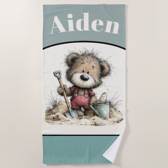 Charming Beach‑Day Teddy Bear Towel Design for Kid (Front)