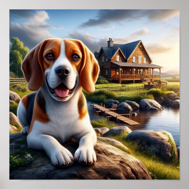 Charming Beagle in a Rustic Countryside Scene Poster (Front)