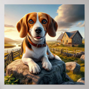 Charming Beagle in a Rustic Countryside Scene Poster