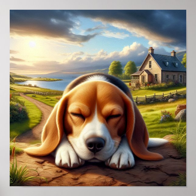 Charming Beagle in a Rustic Countryside Scene Poster (Front)