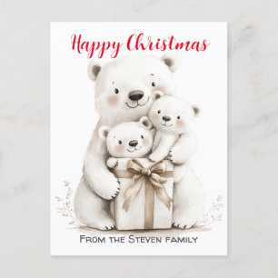Charming Bear Family Christmas Watercolor  Postcard