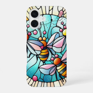 Charming Bees Stain Glass Effect iPhone 16 Case