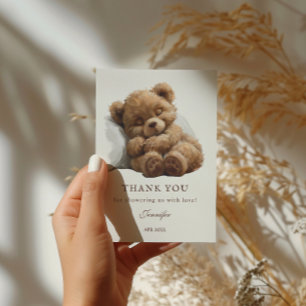 Charming Beige Minimalist Teddy Bear Thank You Card