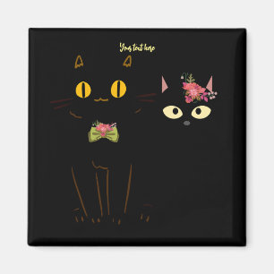 Charming Black Cats Yellow Eyes  Magnet