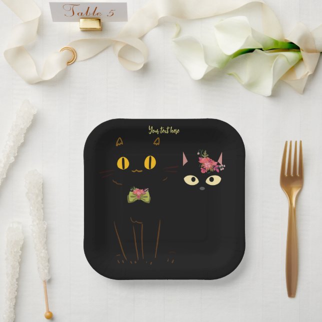 Charming Black Cats Yellow Eyes  Paper Plate (Wedding)