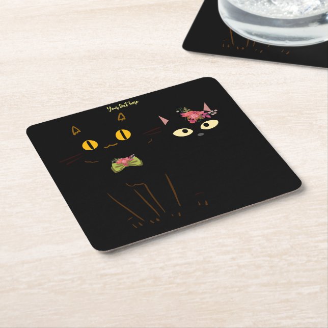 Charming Black Cats Yellow Eyes  Square Paper Coaster (Angled)