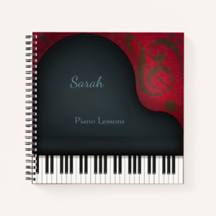 Charming Black Grand Piano Blue Personalised Title Notebook