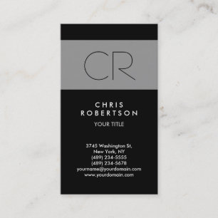 Charming Black Grey Stripe Monogram Business Card