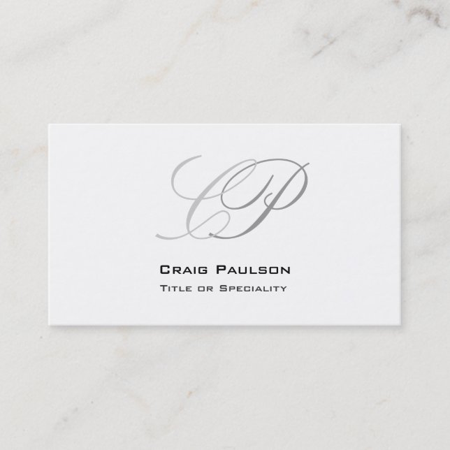 Charming Black White Grey Monogram Business Card (Front)