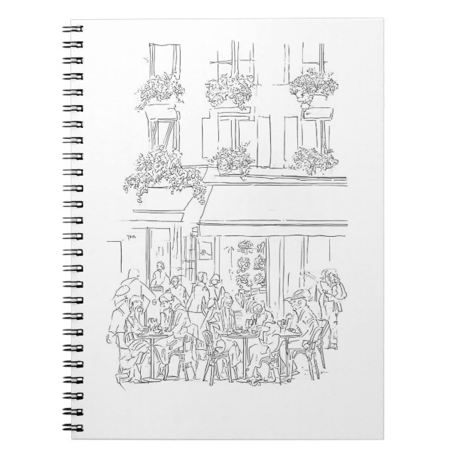 Charming Black White Paris Café Sketch Notebook (Front)