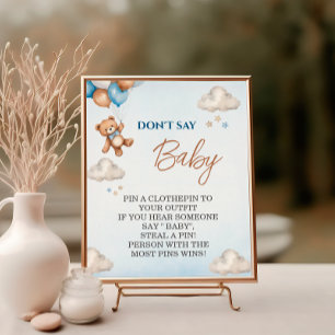 Charming Blue Bear Dont Say Baby Shower Game Poster