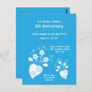 Charming blue blossom heart birthday invitation postcard