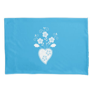 Charming blue blossom heart with flowers pillowcase