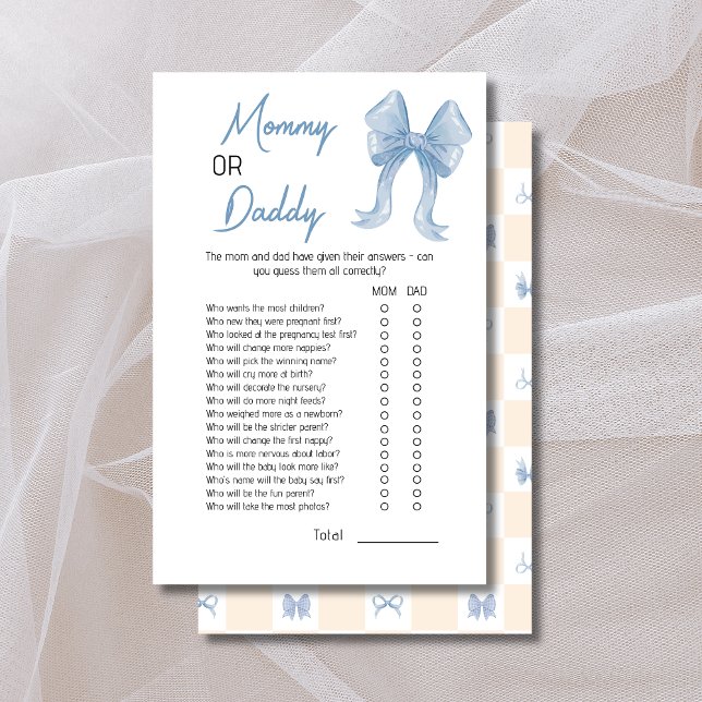 Charming Blue Bow Mummy or Daddy Baby Shower Game  (Creator Uploaded)