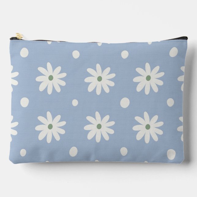 Charming Blue Daisy and Polkadot Accessory Pouch (Front)