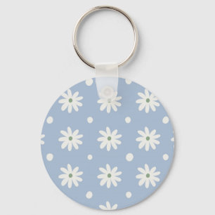 Charming Blue Daisy and Polkadot Key Ring