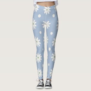Charming Blue Daisy and Polkadot Leggings