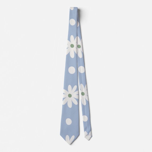 Charming Blue Daisy and Polkadot Tie (Front)
