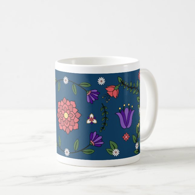 Charming Blue Floral Folk Art Mug (Front Right)