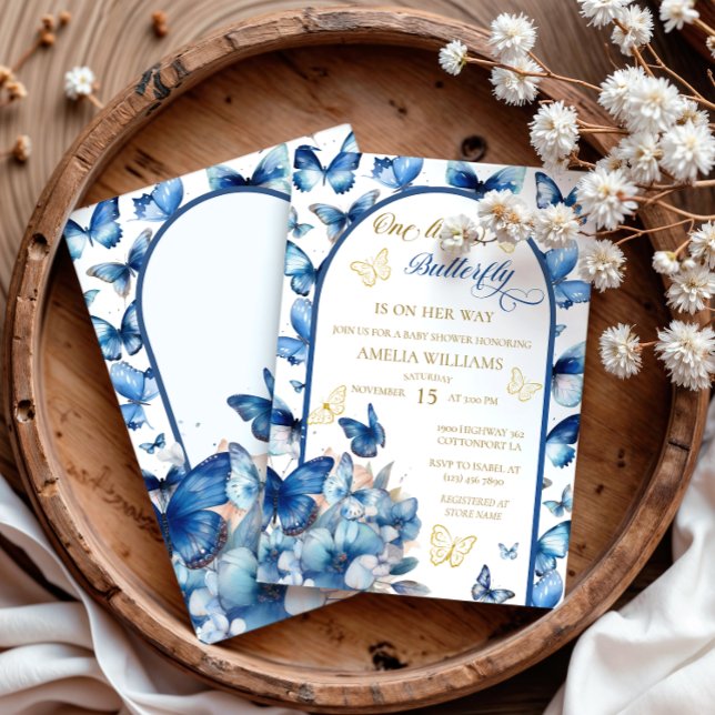 Charming Blue Gold Butterfly Girl Baby Shower Invitation (Creator Uploaded)