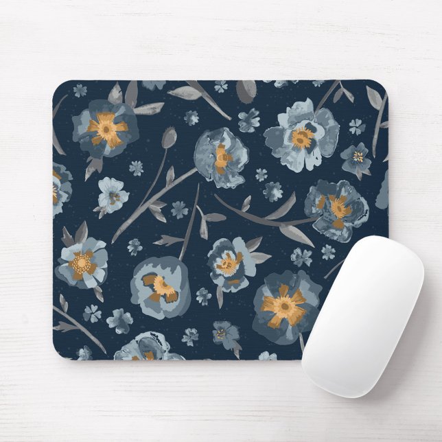 Charming Blue Grey Golden Yellow Poppies Mouse Pad (Charming Blue Gray Golden Yellow Poppies Mouse Pad from Studio Posies.)