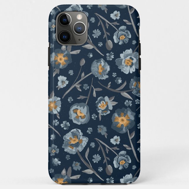 Charming Blue Grey Yellow Poppies Floral Pattern Case-Mate iPhone Case (Back)