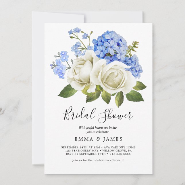 Charming Blue Hydrangea | White Bridal Shower  Invitation (Front)