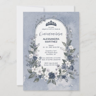 Charming Blue Oval Frame Quinceañera Photo Invitation