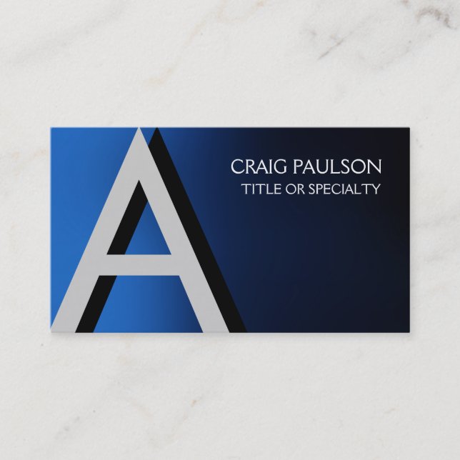 Charming Blue Professional Monogram Business Card (Front)