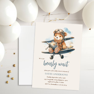 Charming Blue Teddy Bear Boy Baby Shower Invitation
