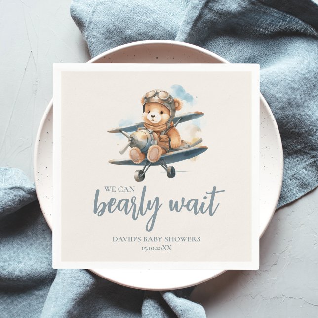 Charming Blue Teddy Bear Boy Baby Shower Napkin (Creator Uploaded)
